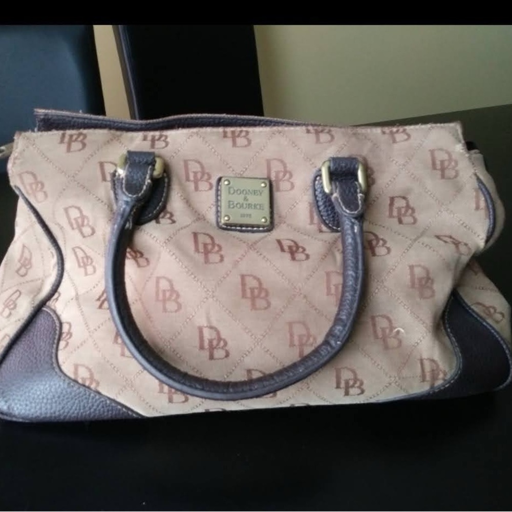Dooney & Bourke Beige and Dark Brown Satchel